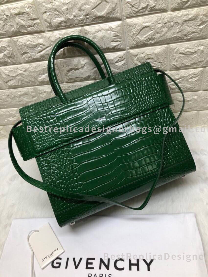 Givenchy Large Horizon Bag Green In Crocodile Effect Leather SHW 29986